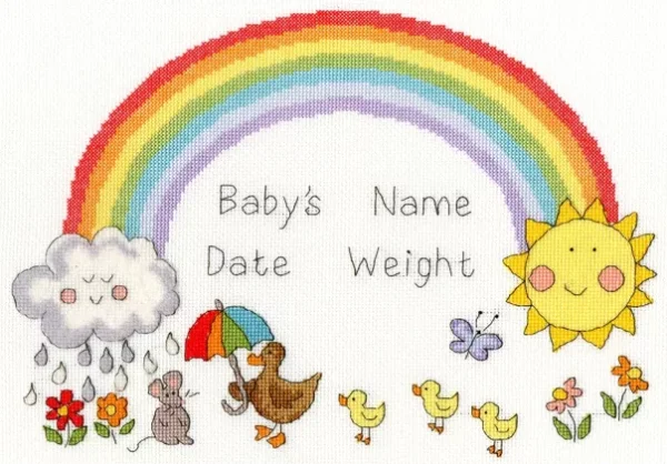 Rainbow Baby - Birth Sampler - Cross Stitch Kit - Bothy Threads
