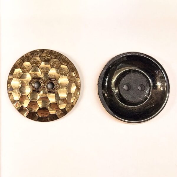 Vintage Glass Buttons - Hexagons - 2 Hole - Metallic Gold or Silver - 27mm, 22mm &17mm