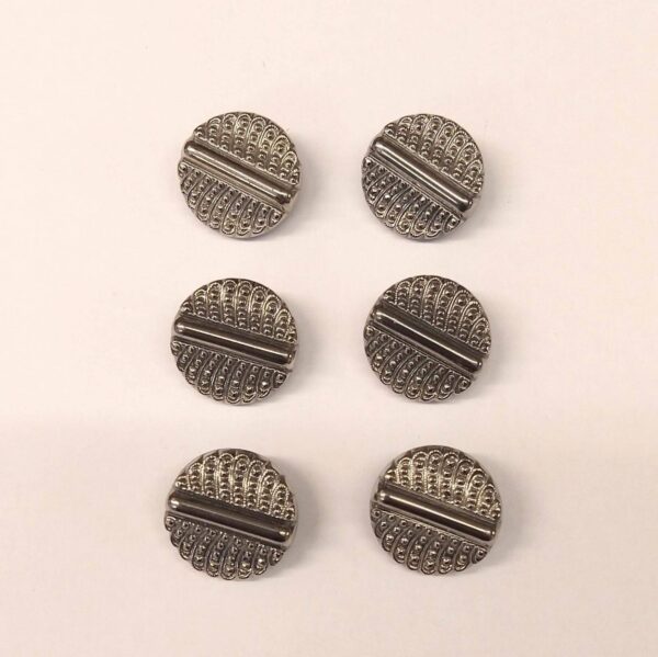 Vintage Glass Buttons - Deco Stripe Peacock- Pewter Metallic - 18mm - Set of Six