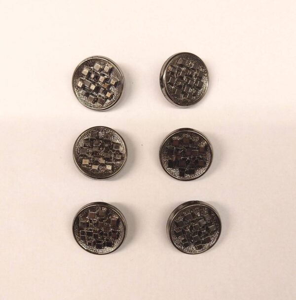 Vintage Glass Buttons - Cubic - Chrome Metallic - 18mm - Set of Six