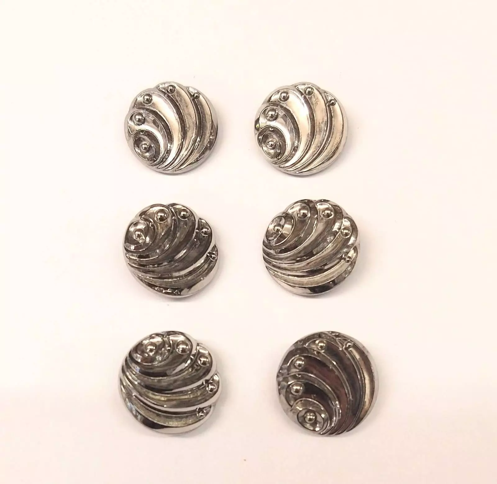 Vintage Glass Buttons - Deco Fan - Silver - 18mm or 14mm  - Sets of Six