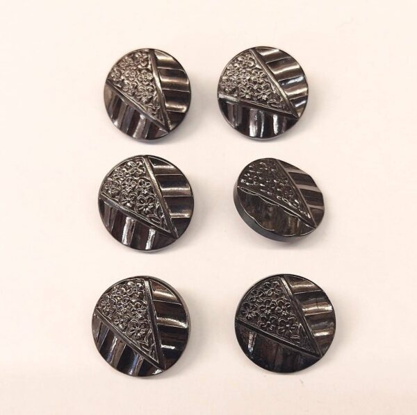 Vintage Glass Buttons - Deco Flower Slice - Metallic - 18mm - Set of Six