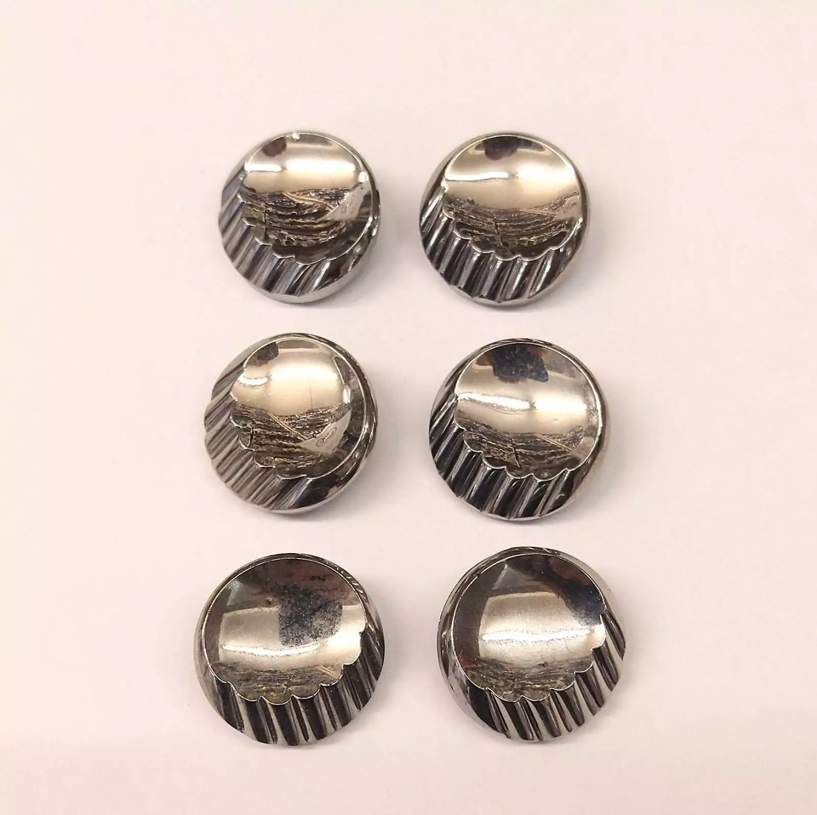 Vintage Glass Buttons - Dover - Chrome Metallic - 27mm, 23mm & 13mm