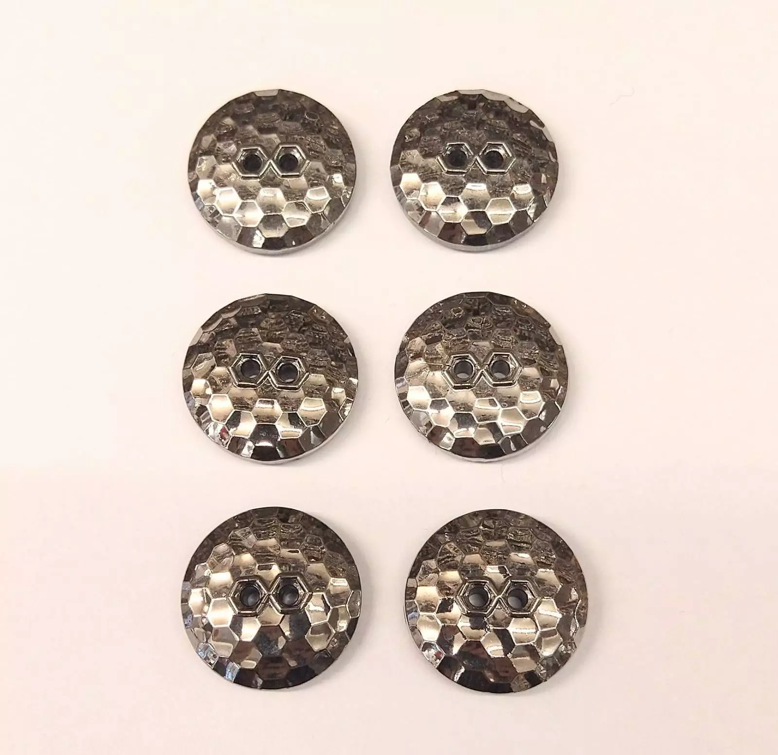 Vintage Glass Buttons - Hexagons - 2 Hole - Metallic Gold or Silver - 27mm, 22mm &17mm - Image 4