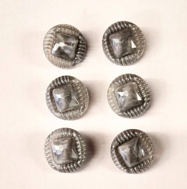 Vintage Glass Buttons - Square Peg - Pearly Grey - 18mm - Set of Six
