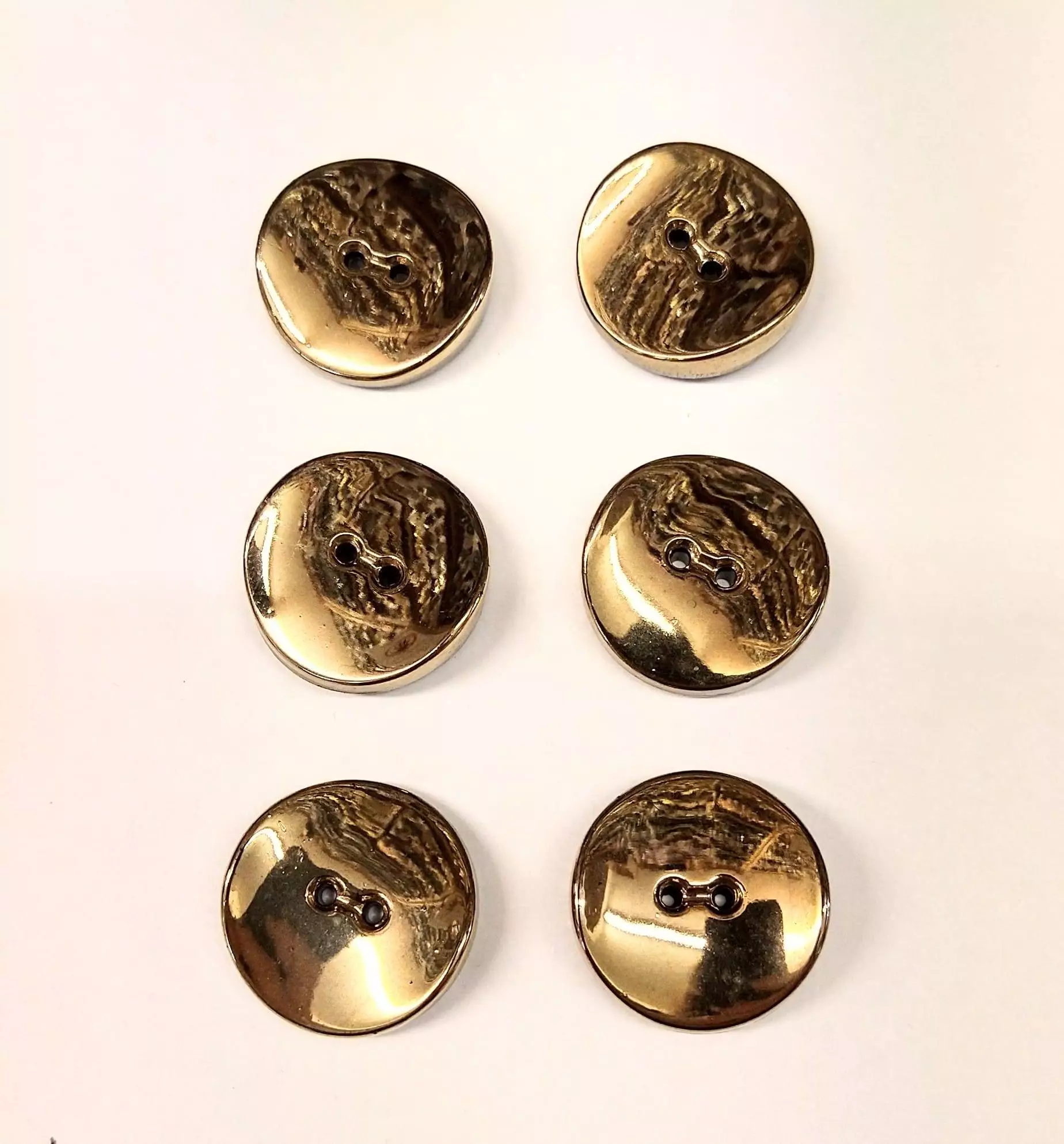Vintage Glass Buttons - Rippled Gold 2 Hole - 13mm, 18mm & 22mm - Sets of Six