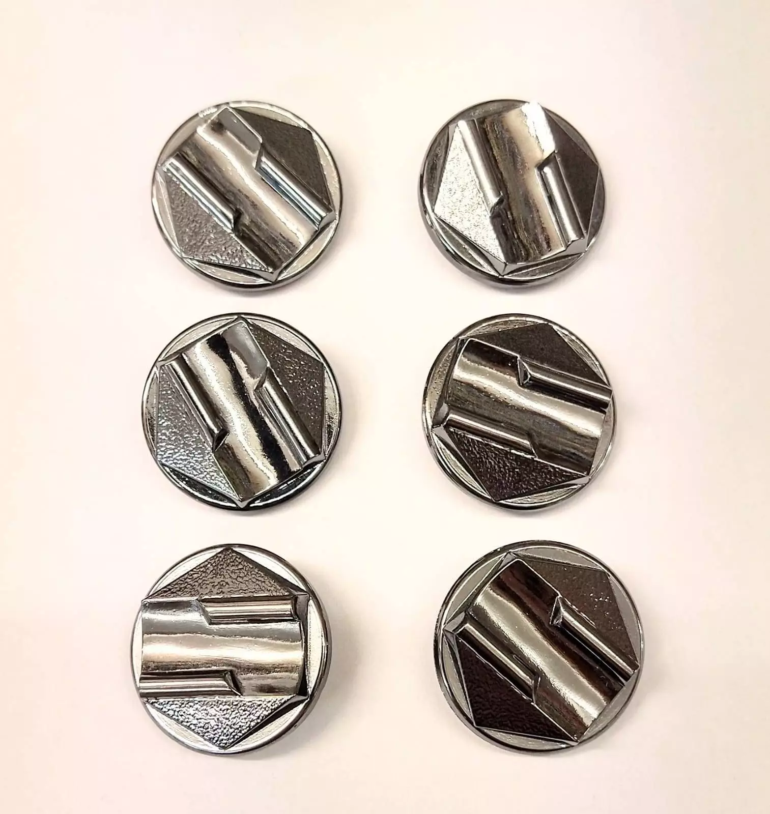 Vintage Glass Buttons - Strata - Metallic Chrome - 23mm - Set of Six