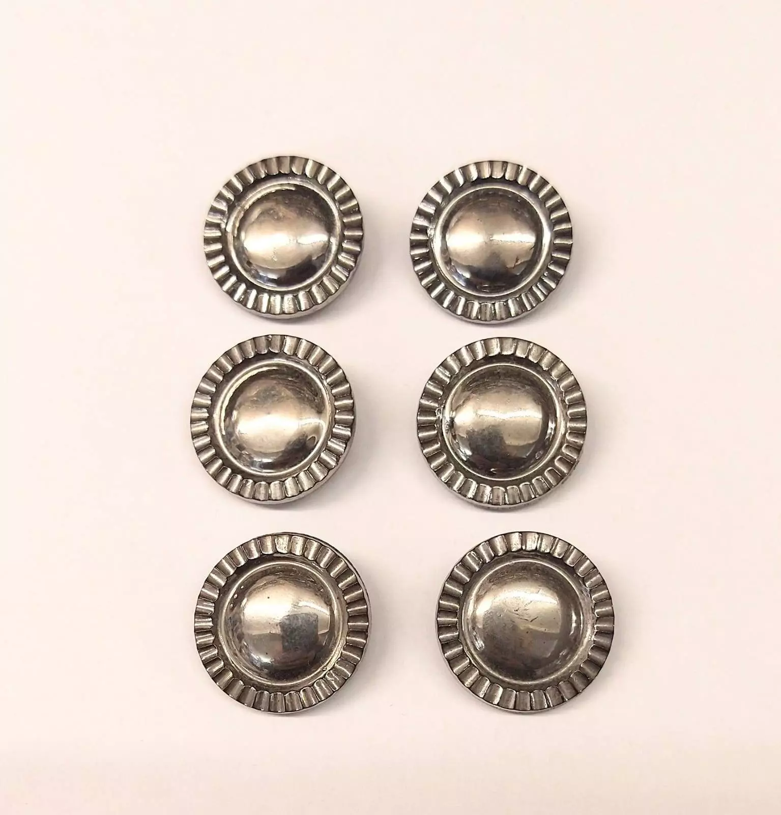 Vintage Glass Buttons - Sunburst - Metallic Gold or Silver - 19mm - Set of Six