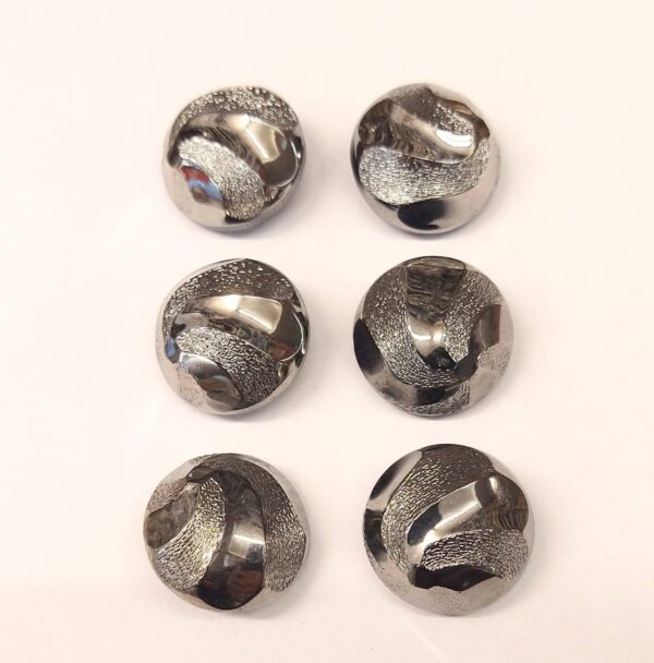 Vintage Glass Buttons - Texture - Domed Metallic Dark Chrome - 22mm & 13mm