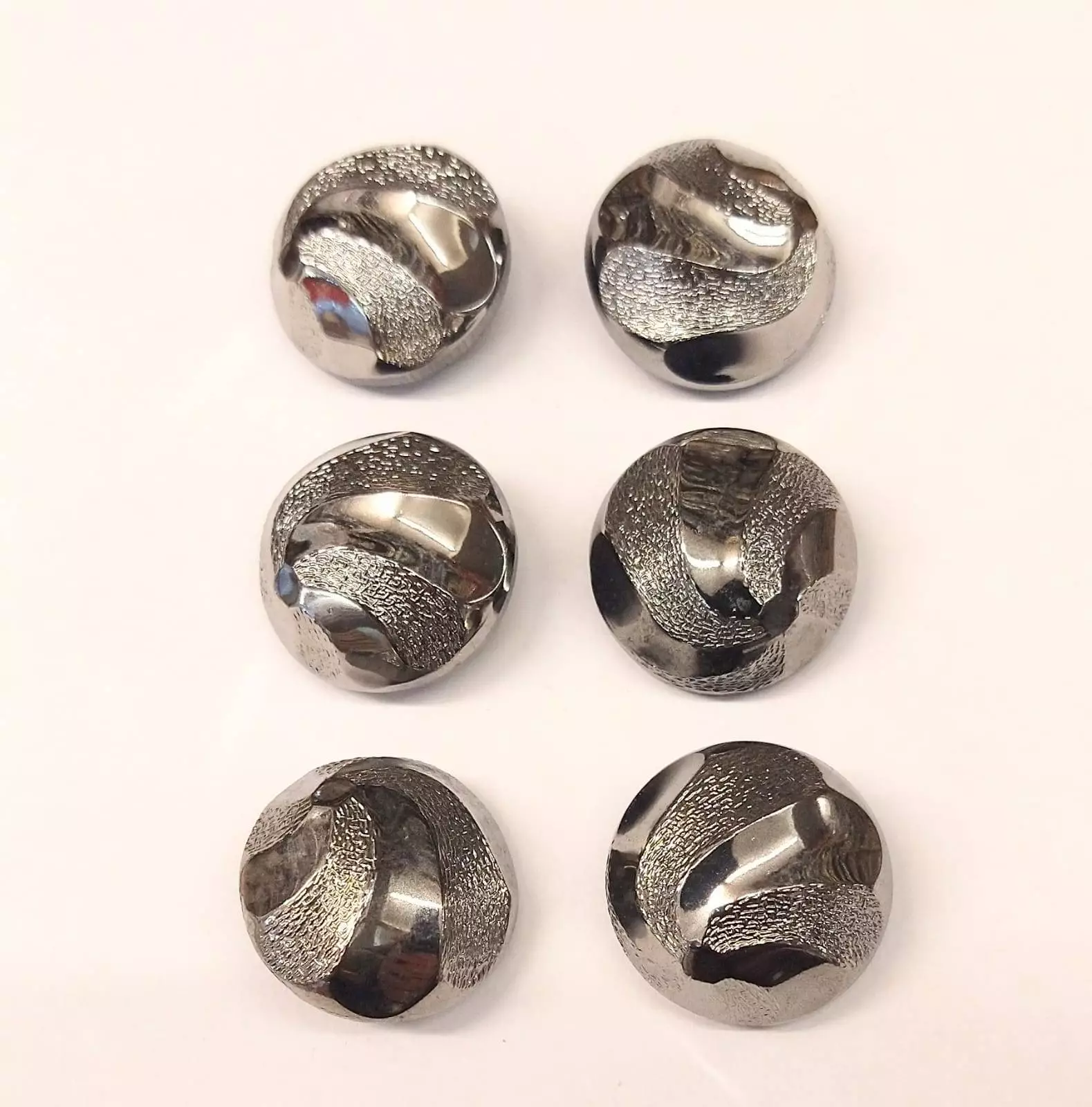 Vintage Glass Buttons - Texture - Domed Metallic Dark Chrome - 22mm & 13mm