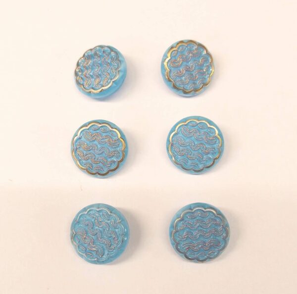 Vintage Glass Buttons - Wave - Various Colours with Gold Detail - 18mm - Set of Six