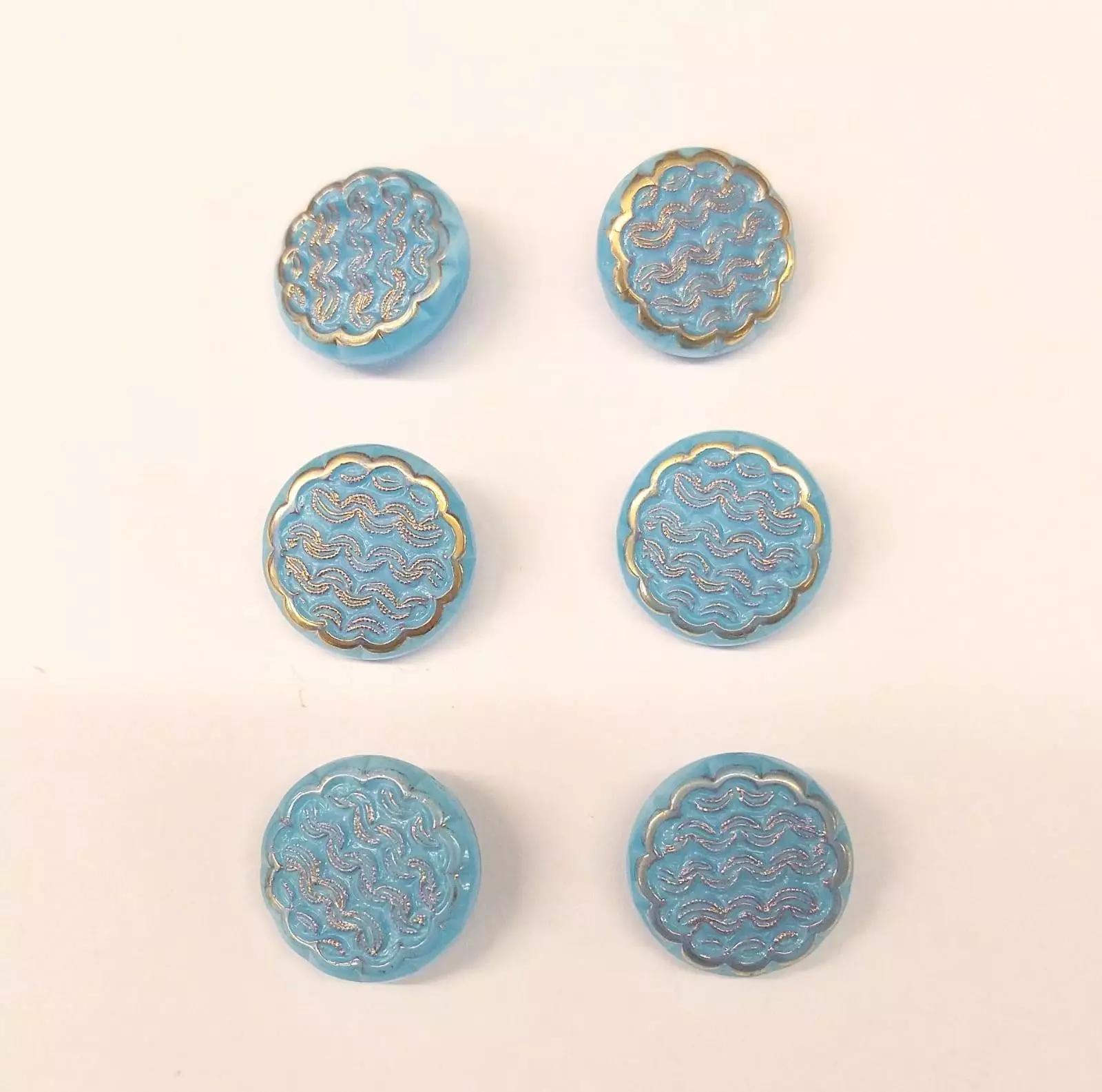 Vintage Glass Buttons - Wave - Various Colours with Gold Detail - 18mm - Set of Six