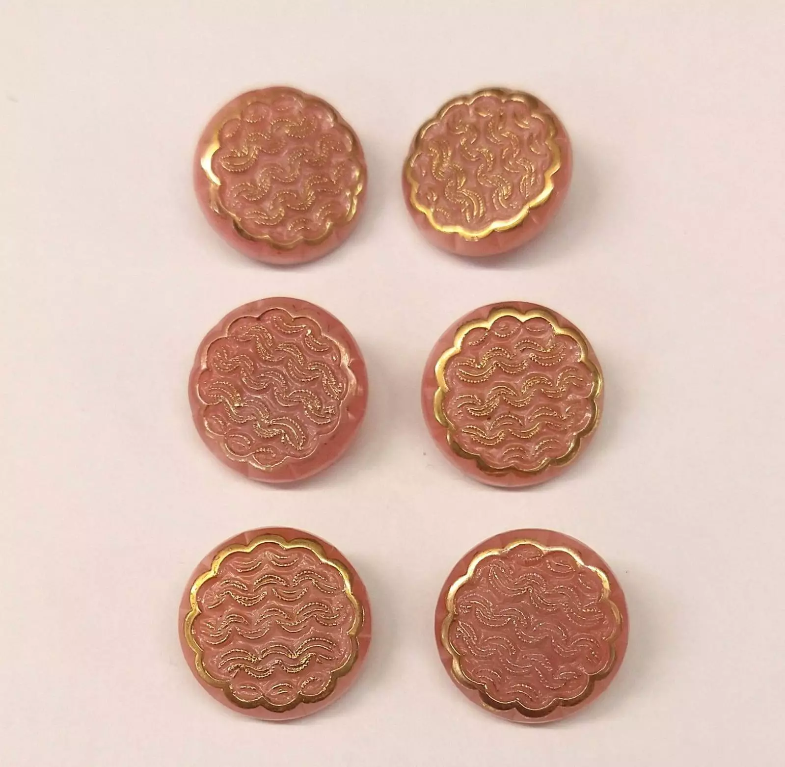 Vintage Glass Buttons - Wave - Various Colours with Gold Detail - 18mm - Set of Six - Image 2
