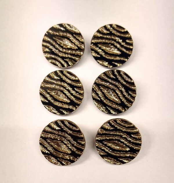 Vintage Glass Buttons - Zebra - metallic black and gold - 18mm - Set of Six