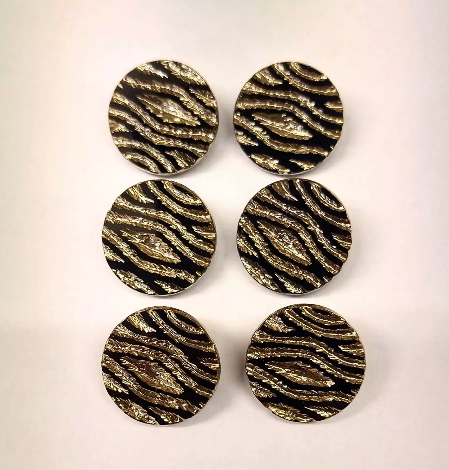 Vintage Glass Buttons - Zebra - metallic black and gold - 18mm - Set of Six