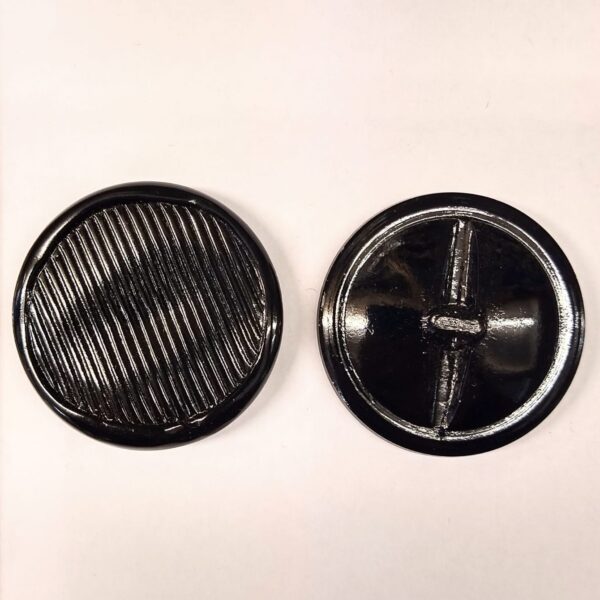 Vintage Glass Buttons - Oversized Black Ridged - 40mm - Set of 2
