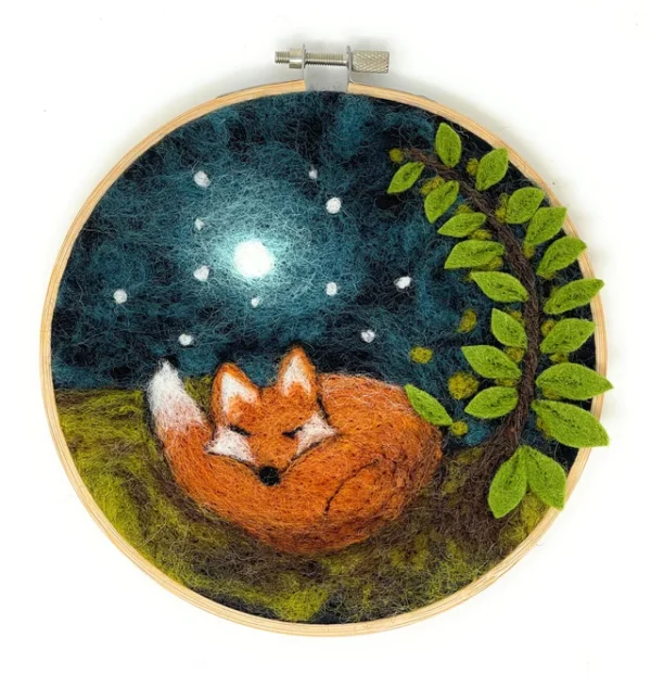 Sleepy Fox in a Hoop - Needle Felting Kit - Crafty Kit Company