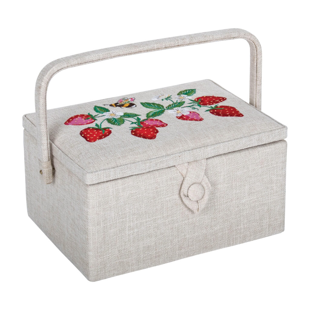 Embroidered Strawberry and Bee Sewing Box - Medium - Duttons for Buttons