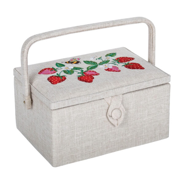Embroidered Strawberry and Bee Sewing Box - Medium