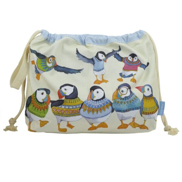 Woolly Puffins - Drawstring Project Bag - Emma Ball
