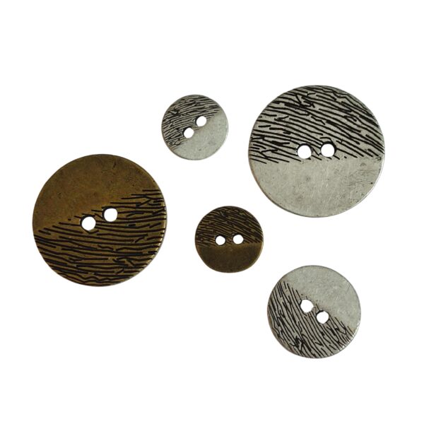 Metal Half & Half Texture Buttons – Silver & Old Gold- Various sizes