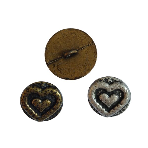 Heart Metal Buttons – Old Gold & Brushed Silver- 2 sizes