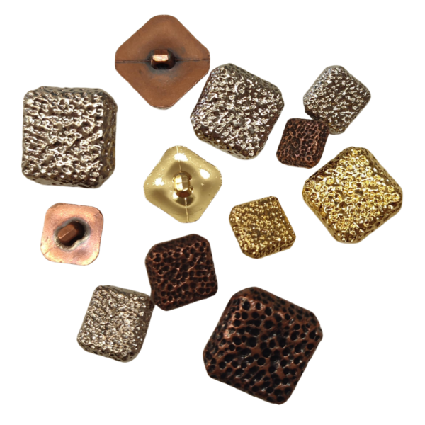Square Metallic Buttons – Copper, Silver & Gold - Various Sizes