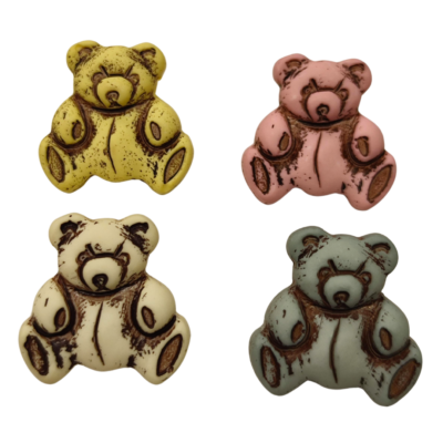 teddy bear buttons in pale yellow, pink, cream and blue