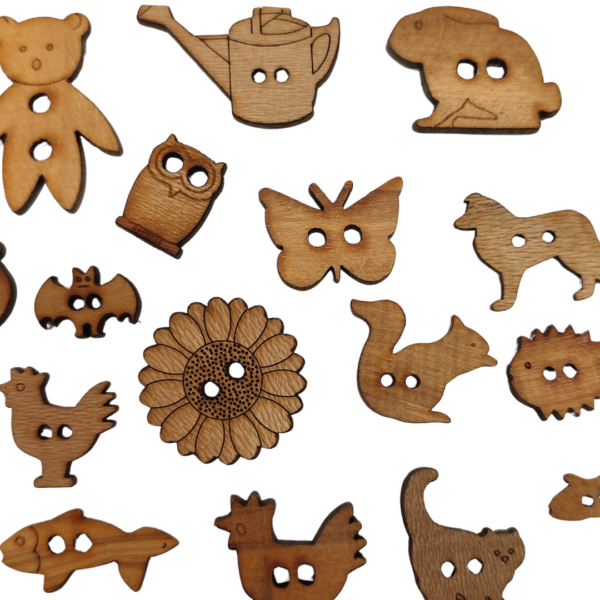 Wood Character Buttons – Various Sizes & Shapes