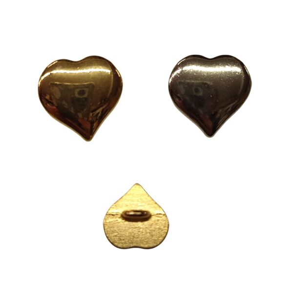 Shiny Metal Heart Buttons - Gold & Silver - 15 & 12mm